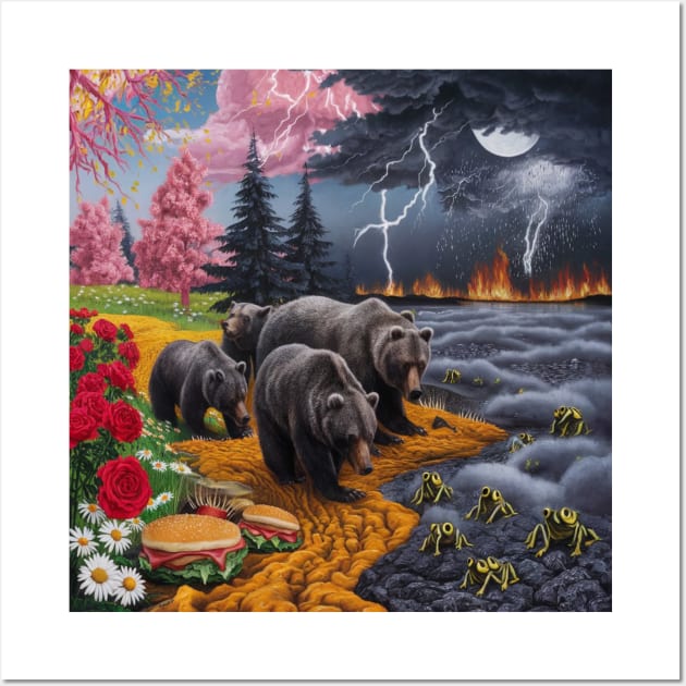 AI generated Bear with his family hunting Wall Art by Catbrat